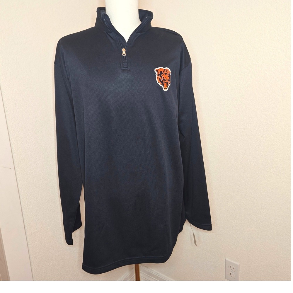 NEW NFL Chicago Bears‎ Quarter Zip Pullover Mens XLT Navy Long Sleeve - NWT